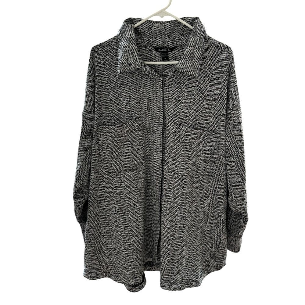 NWOT Athleta Braiden Textured Shirt Jacket Button-Up Shacket Black Plus Sz 3X